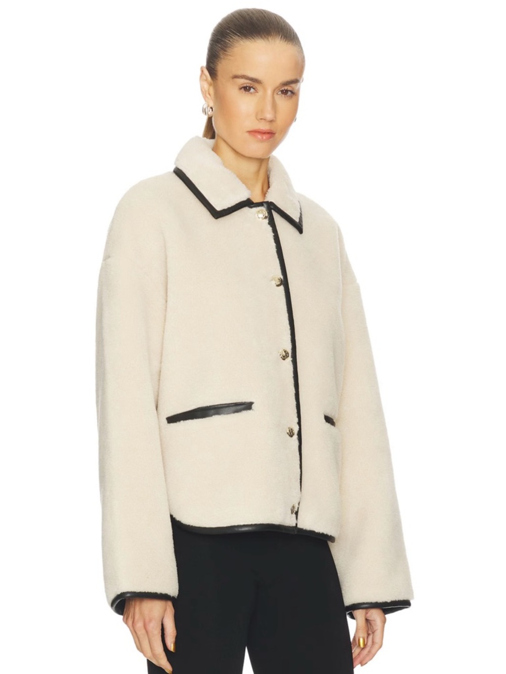 Anine Bing Cream Teddy Jacket with Black Trim